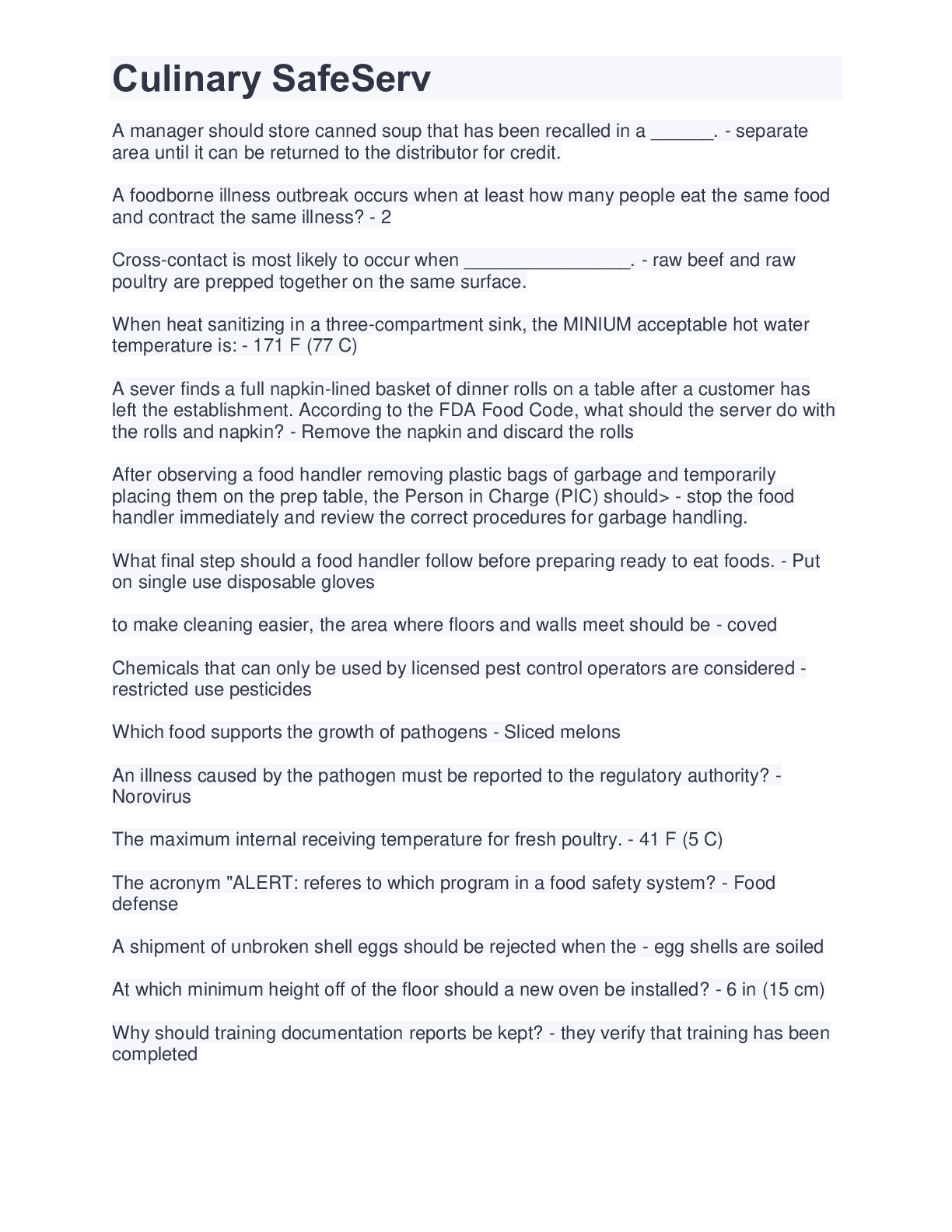 Preview image of Culinary SafeServ document